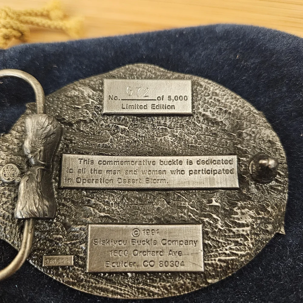 Vintage‎ 1991 Siskiyou Operation Desert Storm Commemorative Belt Buckle Military